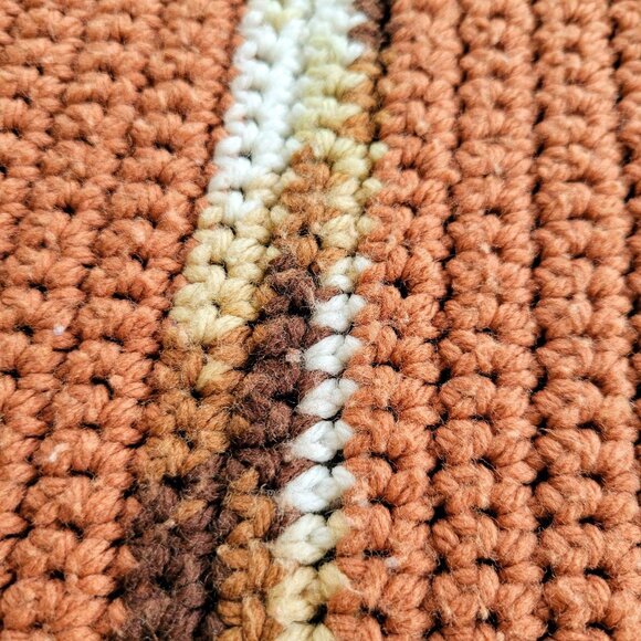 Vintage Crochet LONG Afghan Blanket, Pink, Brown & Cream Stripes Couch Throw - Picture 10 of 10